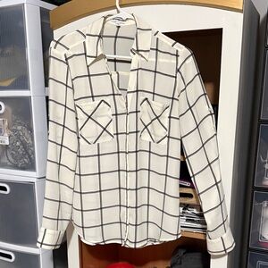 Express Cream and Black Grid Pattern Shirt